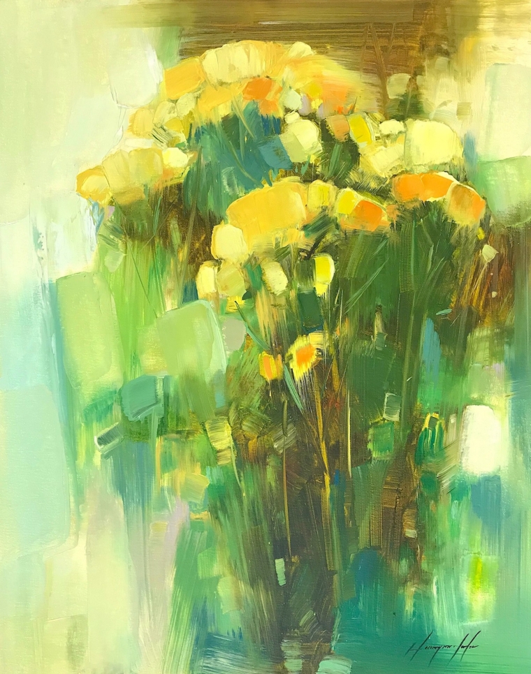 Yellow Flowers, Original oil Painting, Handmade artwork, One of a Kind            